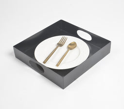 Enameled Metallic Tray with Cut-Out Handles