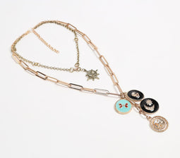 Enamelled Multi-Charm Metallic Necklace