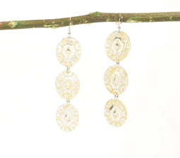 Epoxy-Inlaid Silver-Toned Brass Dangle Earrings