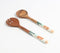 Enamelled Wooden Botanical Salad Servers (Set of 2)