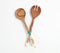 Enamelled Wooden Botanical Salad Servers (Set of 2)