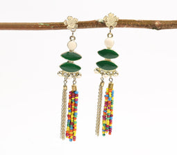 Epoxy-Inlay & Beaded Shoulder-Duster Earrings