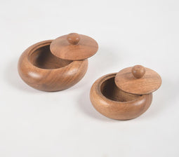 Farmhouse Natural Acacia Wood Bowl with Lid (Set of 2)