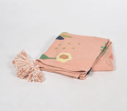 Floral Countryside Tasseled Handloom Cotton Throw