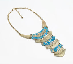 Epoxy-Inlay Gold-Toned Metal Tribal Necklace