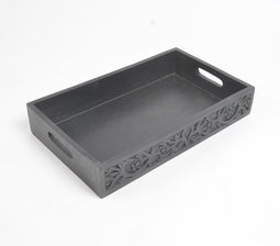 Floral Black Wooden Tray