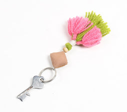 Floral Motif & Woolen Tasseled Keychain