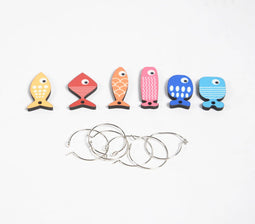 Fish Printed MDF Wine Glass Charms (Set of 6)