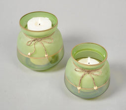 Frosted Green Glass Votives (Set of 2)