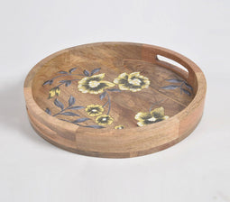Floral Hand Printed Round Mango Wood Tray
