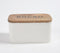 Galvanized Iron Textured Typographic Bread Box with Wooden Lid
