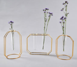 Geometric Glass & Metal Test tube Planter Vases (Set of 3)