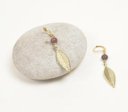 Gemstone & Gold-Toned Leaf Dangle Earrings