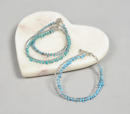Glass & Agate Beaded Monochrome Anklets Set of 3