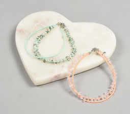 Glass & Agate Beaded Pastel Anklets Set of 2