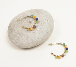 Glass Beaded Gold-Toned Iron C-Hoop Earrings