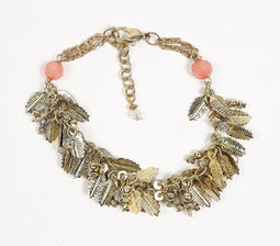 Glass Beads & Gold-Toned Leaf Charms Bracelet