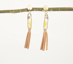 Glass Beaded & Brass Orange Shoulder Duster Earrings