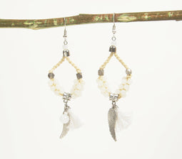 Glass Beaded Silver-Toned Tasseled Dangle Earrings