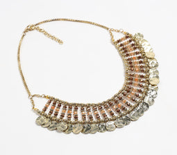 Glass Beads & Iron Coins Tribal Bib Necklace