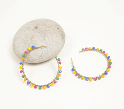 Glass Beads-Lined Gold-Toned C-Hoop Earrings