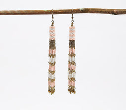 Glass Beaded Pastel Shoulder-Duster Earrings