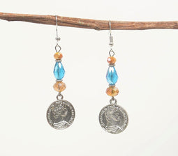 Glass Beads & Silver-Toned Coin Dangle Earrings