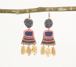 Glass Beads & Pearl Dangle Earrings