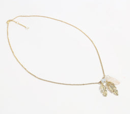 Glass Crystal & Metallic Feather Necklace