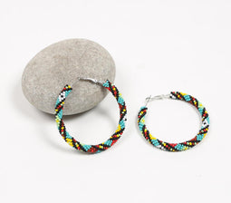 Glass Beaded Multicolor Swirl Hoop Earrings
