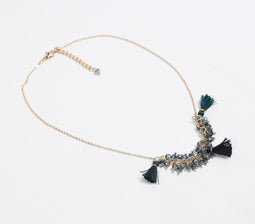 Glass Crystal Beads Gold-Toned Tasseled Necklace