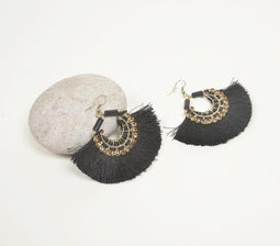 Gold-Toned Alloy Fringed Black Dangle Earrings