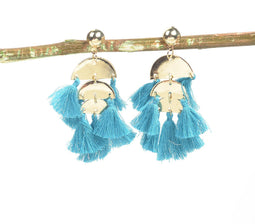 Gold-Toned & Turquoise-Tasseled Drop Earrings