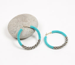 Glass Beaded Turquoise Hoop Earrings
