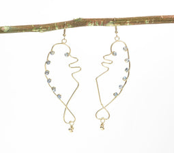 Gold-Toned Brass & Glass Beads Abstract Dangle Earrings