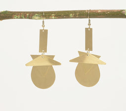 Gold-Toned Brass Geometric-Layered Dangle Earrings