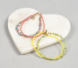 Glass & Agate Beaded Anklets Set of 2