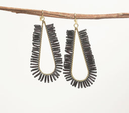 Gold-Toned Iron & Black Glass Beads Drop-Shaped Dangle Earrings