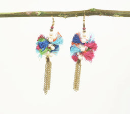 Gold-Toned Iron & Bone Beads Tasseled Dangle Earrings