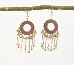 Gold-Toned Iron & Wood Dreamcatcher Dangle Earrings