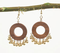 Gold-Toned Iron & Wood Dangle Earrings