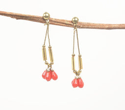 Gold-Toned Iron & Coral Glass Beads Drop Earrings