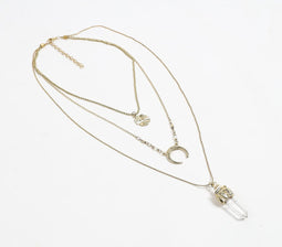 Gold-Toned Brass & Natural Stone Pencil-Pendant Layered Necklace