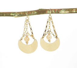 Gold-Toned Iron & Glass Beaded Chain-Triad Dangle Earrings