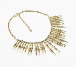 Gold-Toned Beaded Spikes Bib Necklace with Extension Chain