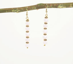 Gold-Toned Iron & Glass Beaded Pink Dangle Earrings