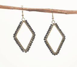 Gold-Toned Iron & Glass Beaded Diamond-Shaped Dangle Earrings