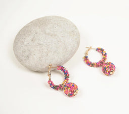 Gold-Toned Iron & Glass Beaded Dangled-Hoop Earrings