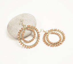 Gold-Toned Iron & Bone Beads Dual-Rings Dangle Earrings