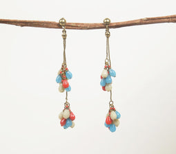 Gold-Toned Iron & Glass Beads Dual-Strand Drop Earrings
